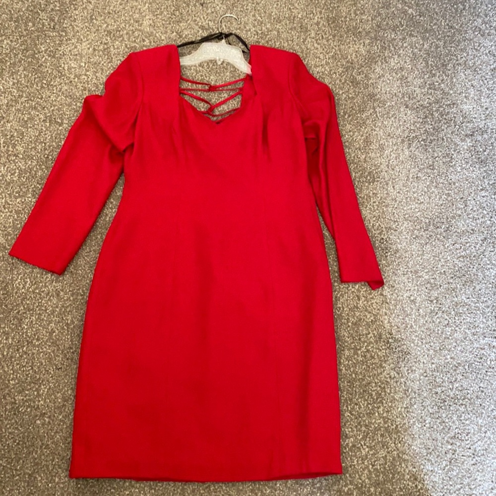 Red holiday dress with strapped back
